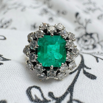 Vintage prsten s diamanty a smaragdem Kolumbie  