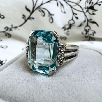 Luxusní prsten s akvamarínem 10 ct a diamanty  