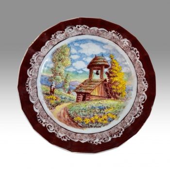 Zvonička na Valašsku, porcelánový talíř, Kudělka 