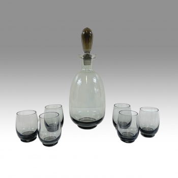 Art Deco skleněná karafa, 6 panáků 