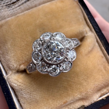 Art Deco zlatý prsten květinka s diamanty cca 1 ct 