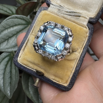 Luxusní prsten s přírodním akvamarínem 7,00 ct a diamanty 