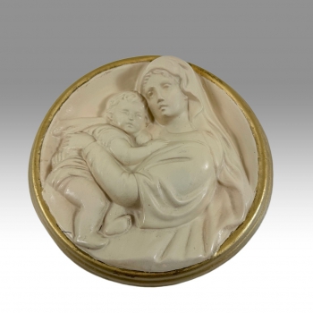 Reliéf Panny Marie s Ježíškem – sádra, zlacený okraj 