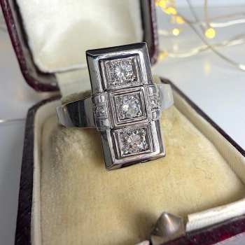 Art Deco zlatý 14K prsten s diamanty cca 0.33 ct, vel. 61 