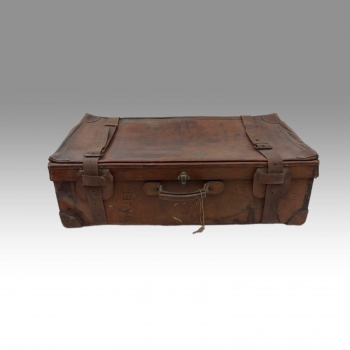 Velký kožený kufr, cestovní truhla, původní klíček 