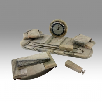 Mramorová psací souprava s hodinami a kalamáři, Art Deco 30.L 