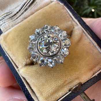 Luxusní Art Deco zlatý prsten s diamanty 2 ct, vel. 53, posudek 