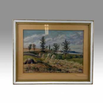 Obraz - Holík 1955 , akvarel, krajina se stromy, zaskleno 