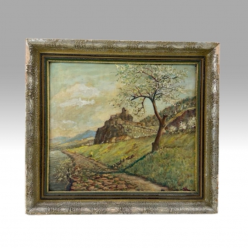 Obraz, olejomalba, Hrad Střekov v krajině 