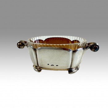Secesní stříbrná miska se skleněnou vložkou 