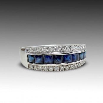 Zlatý prsten s přírodními diamanty a přírodními safíry - posudek 