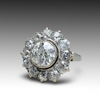 Investiční Art Deco prsten, diamant Old Europe VS1 - 1 ct / celkem 2 ct 