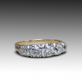 Art Deco zlatý prsten, starobrusné diamanty 0.74 ct, posudek 