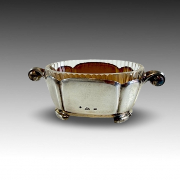 Secesní stříbrná miska se skleněnou vložkou 