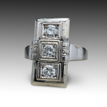 Art Deco zlatý 14K prsten s diamanty cca 0.32 ct, posudek 