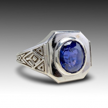 Zlatý autorský prsten s barvoměným safírem 1.62 ct, Srí Lanka, posudek 