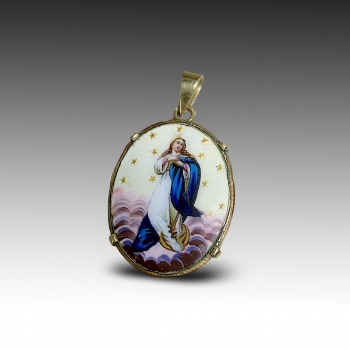 Zlatá starožitná smaltovaná Madonka 