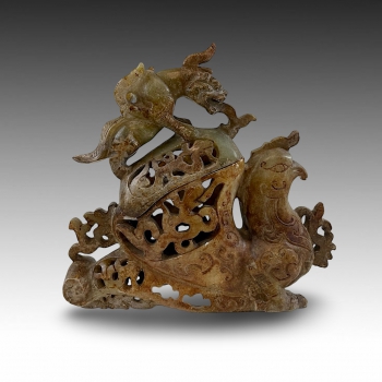 Čínská dekorativní kamenná nádoba s motivem draka a fénixe 