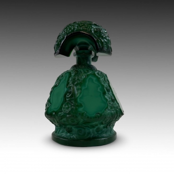 Malachitové sklo, skleněný flakón, Schlevogt 