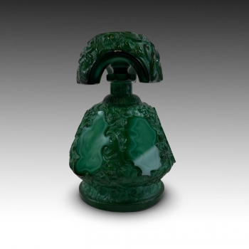 Malachit. sklo flakón, Curt Schlevogt kolekce Ingrid, 30. léta 