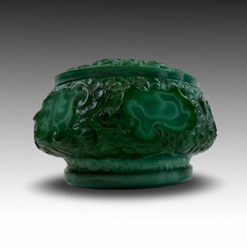 Skleněná dóza, malachit. sklo , 30. léta, kolekce Ingrid 