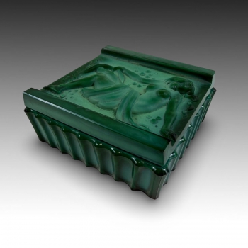 Skleněná dóza, malachit. sklo, Curt Schlevogt, kolekce Ingrid 