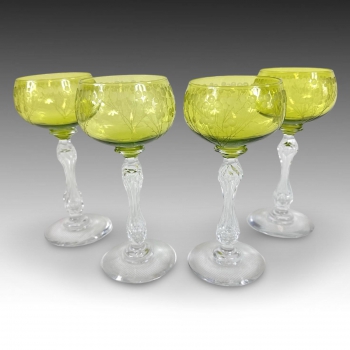 Biedermeier sklenice na stopce, broušený dekor cca 1850 - 4 ks 