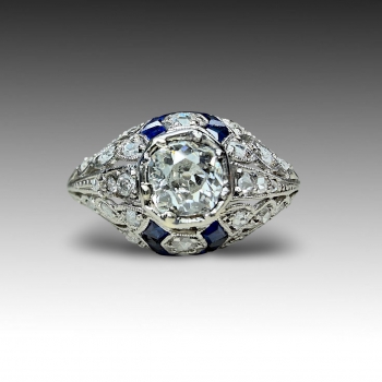 Art Deco platinový prsten s diamanty, solitér 0.40 ct - starý brus 