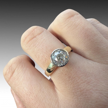 Zlatý unisex prsten, přírodní diamant starý brus 2.15 ct 